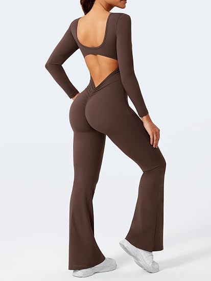 Long Sleeve Backless Wide Leg Jumpsuit