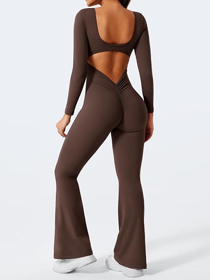 Long Sleeve Backless Wide Leg Jumpsuit