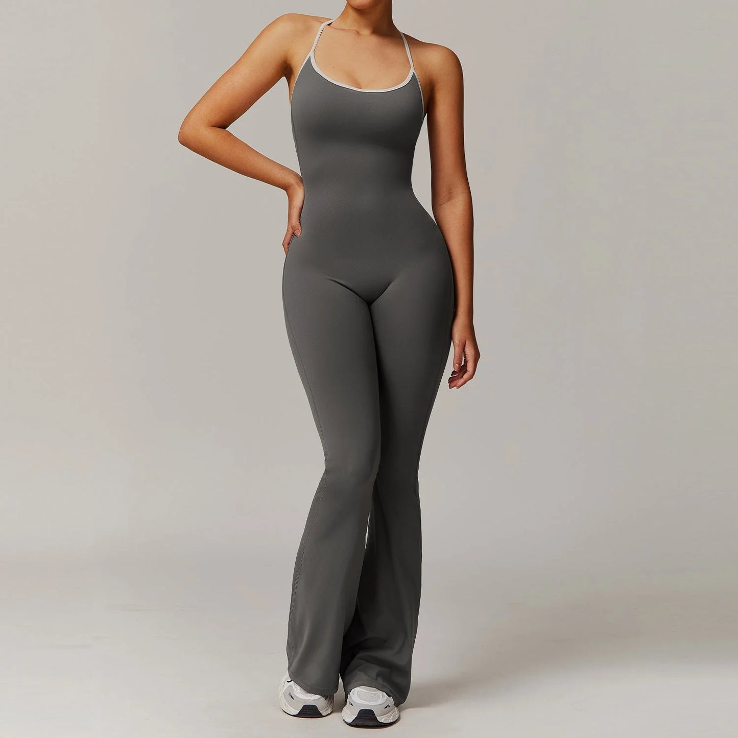 Nude Feel Cross Back Flared Yoga Jumpsuit